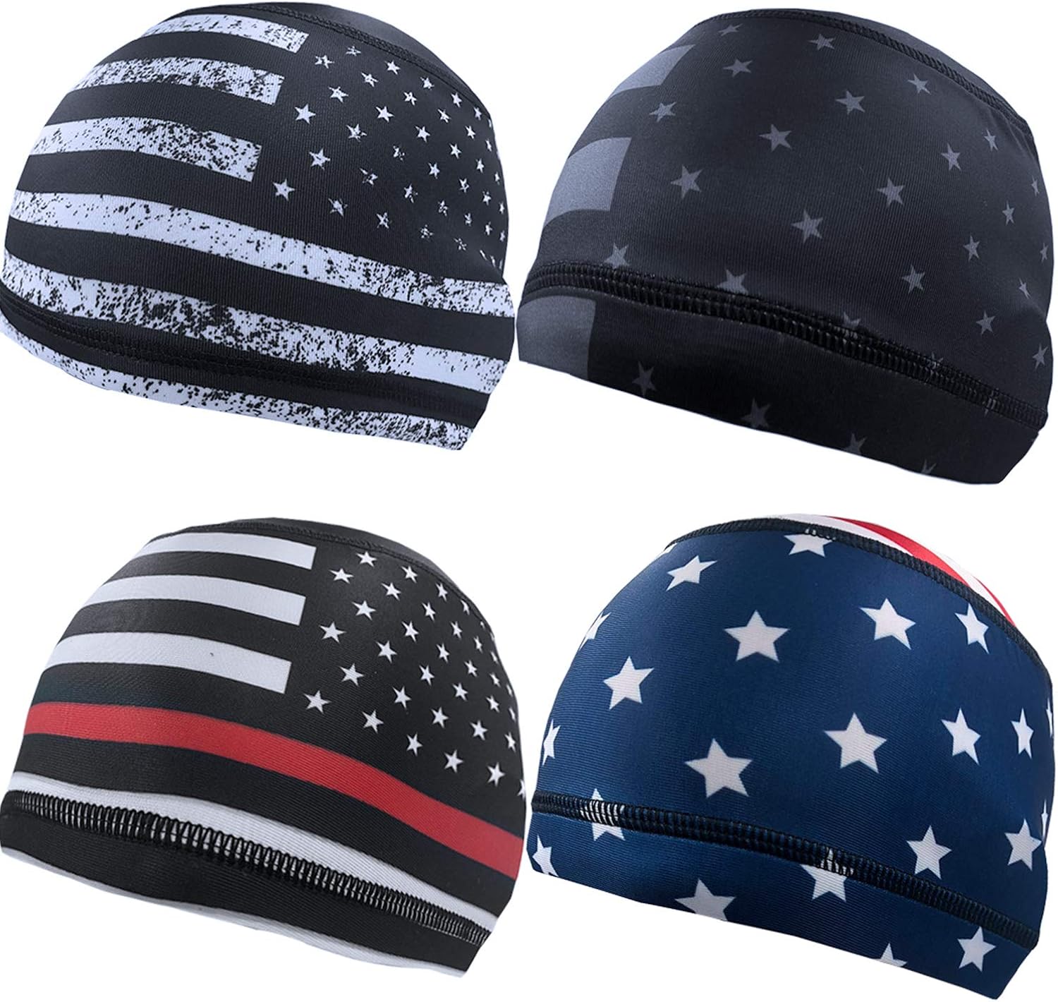 Geyoga 4 Pieces Cooling Skull Cap Sweat Wicking Helmet Liner Running Beanie Cycling Cap Liner for Men Women (Classic Style): Clothing