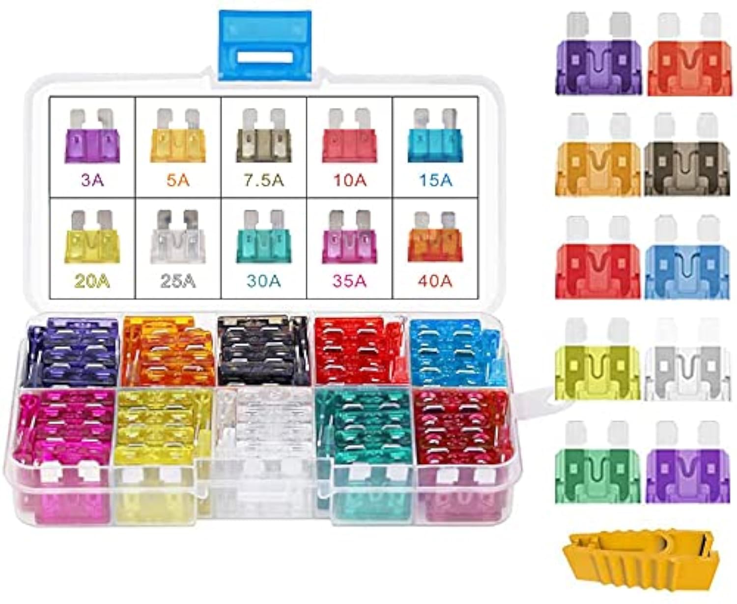 Gebildet CAR FUSE SET 80 PCS 12V-24V Assorted Standard Blade Fuse Used for Auto, Car, Truck, SUV, Home (3/5/7.5/10/15/20/25/30/35/40 AMP Replacement Fuse)