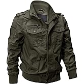 EKLENTSON Men's Cotton Lightweight Multi Pockets Zip Front Stand Collar Military Jackets Windbreaker