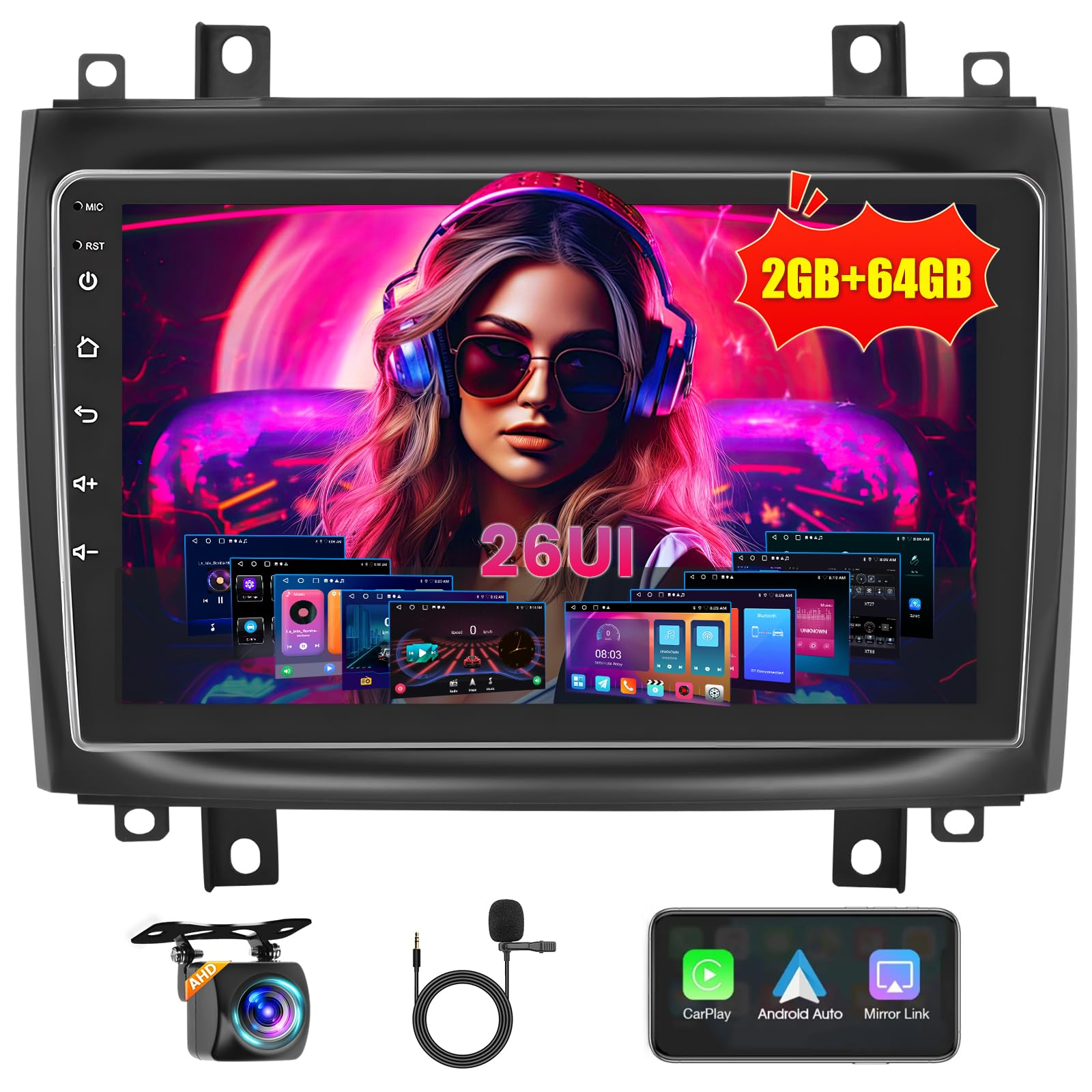 Photo 1 of Inefala [2+64G] Car Stereo for Cadillac CTS 2003-2007/Cadillac SRX 2004-2008 with Wireless Carplay Android Auto, 10 Inch HD Touchscreen with GPS WiFi Bluetooth FM/RDS Radio EQ SWC Backup Camera MIC