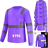 WPLM 6 Pack Hi Vis Long Sleeve Safety Shirts Reflective DryBlend Shirts for Railway Colleague Moisture Wicking Multipack