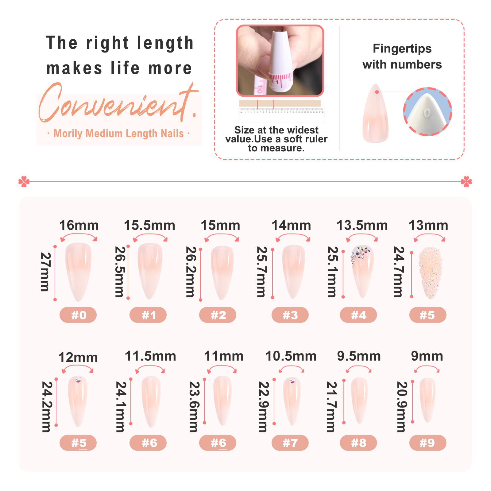 morily 24Pcs Ombre Press on False Nails with Design Glossy Pink Stiletto Fake Nails Kit Medium Length Long Luxury Crystal Acrylic Stick on Nails Tips Artificial Finger Manicure for Women - Image 4