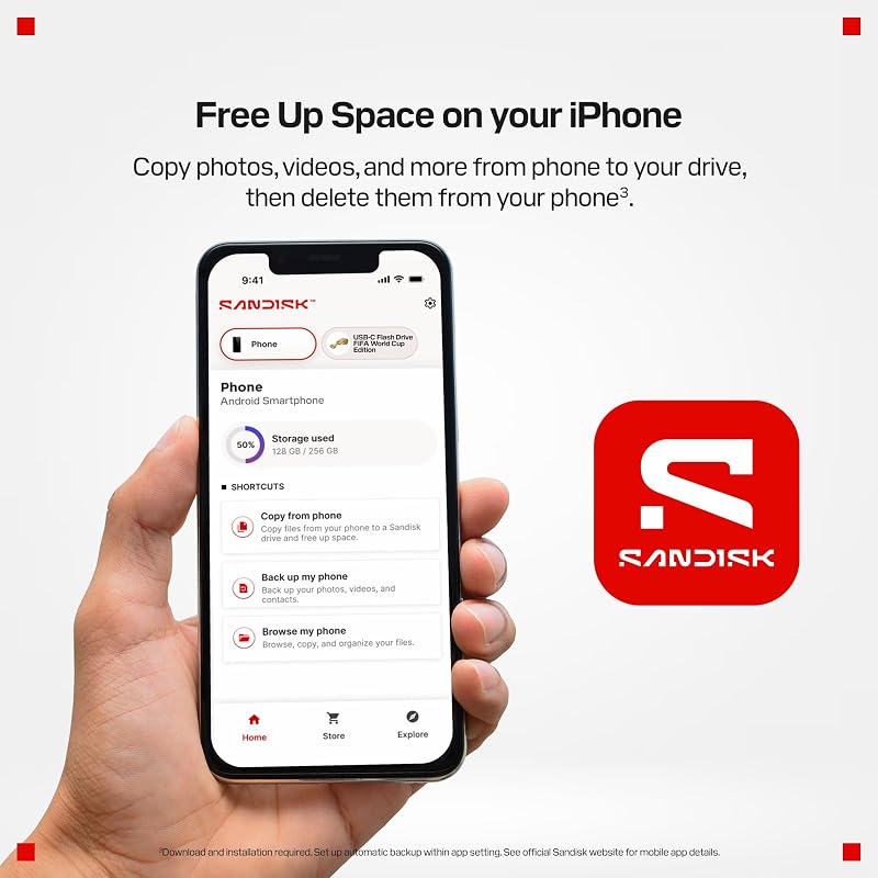 Phone Drive with USB Type-C 1 to (pour Les Smartphones, tablettes et Ordinateurs, Jusqu’à 150 Mo/s, Sauvegardez automatiquement, récupération des données) - Blanc Arctique