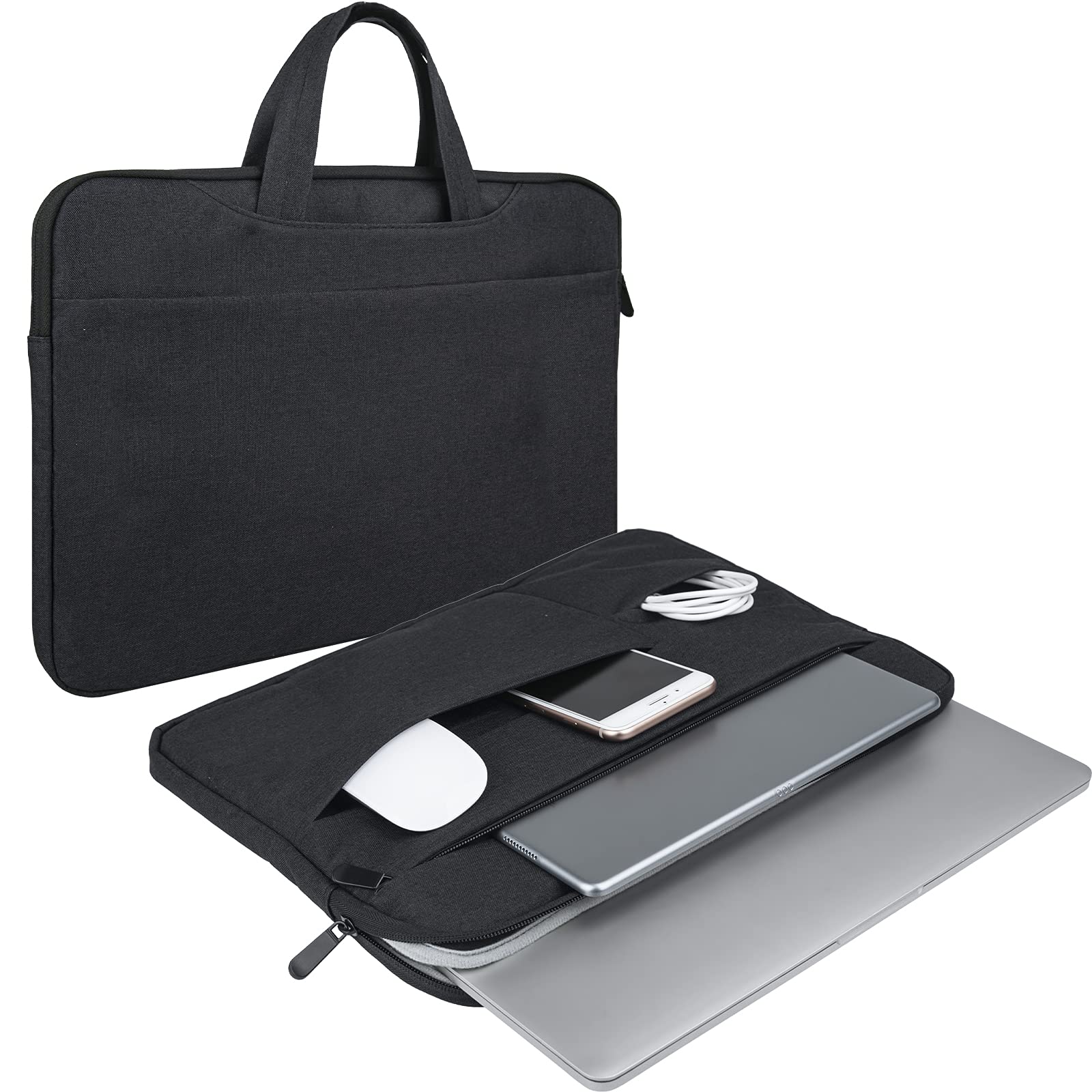 RAINYEAR 16" Laptop Sleeve Carrying Case Compatible with 16 Inch MacBook Pro/Max M1 M2 M3 M4 A2141 A2485 A2780 A2991 A3403 A3186 Briefcase with Hidden Handle Multiple Pocket, Black