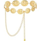 Psiriol Western Metal Concho Chain Belt, Gold Chain Hip Belts, Cowgirl Boho Belts for Women Country Concert Outfit for Dresses Jeans