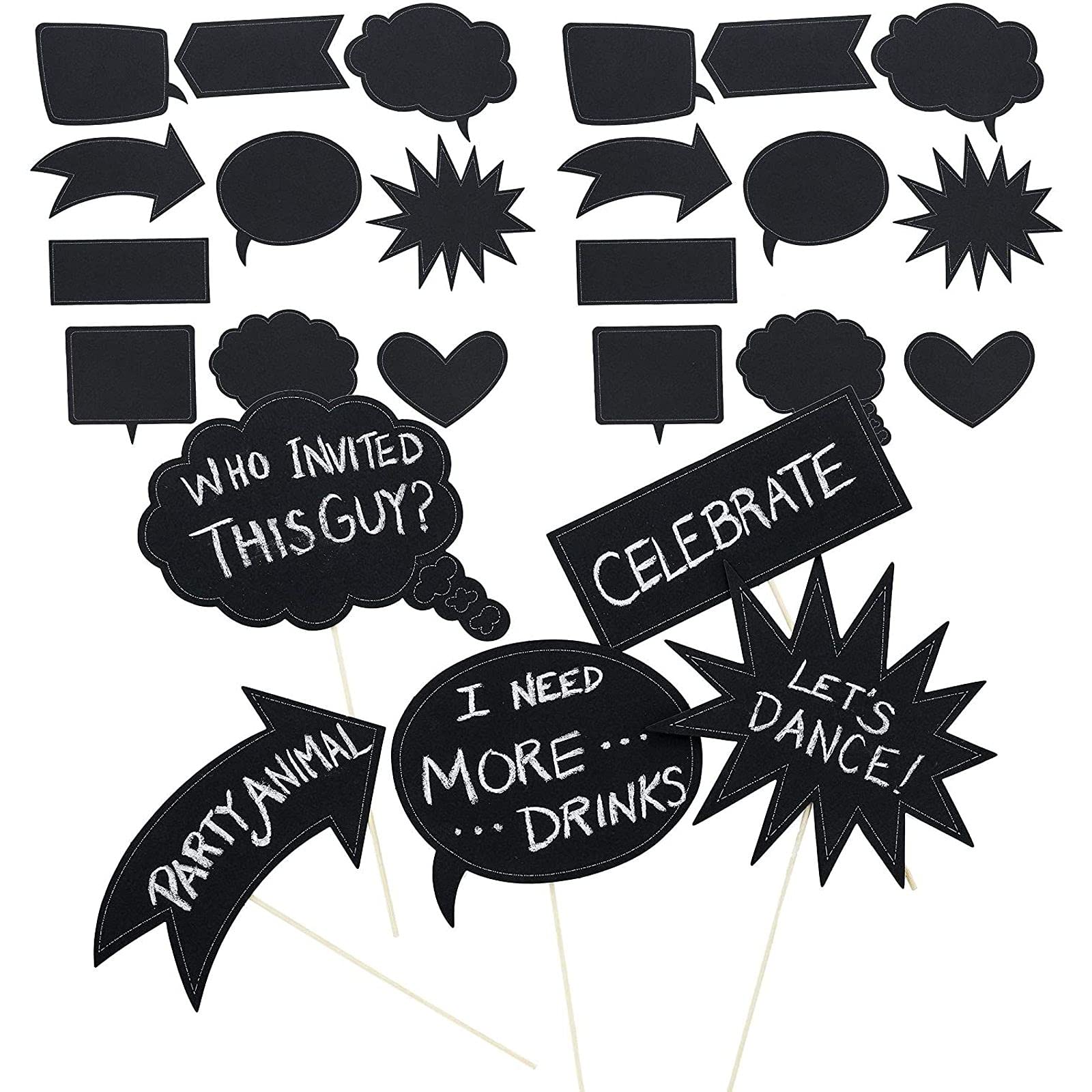 Photo 1 of Juvale 60-Pack Writable Chalkboard Photo Booth Props for Weddings and Parties, Assorted