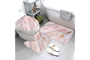Jbofyee Liquid Marble Texture 3 Piece Bathroom Rugs Set, Bath Mat + Contour Mat + Toilet Seat Cover, Non-Slip Soft Microfiber Bathmat for Tub Shower Room Decor, Machine Washable