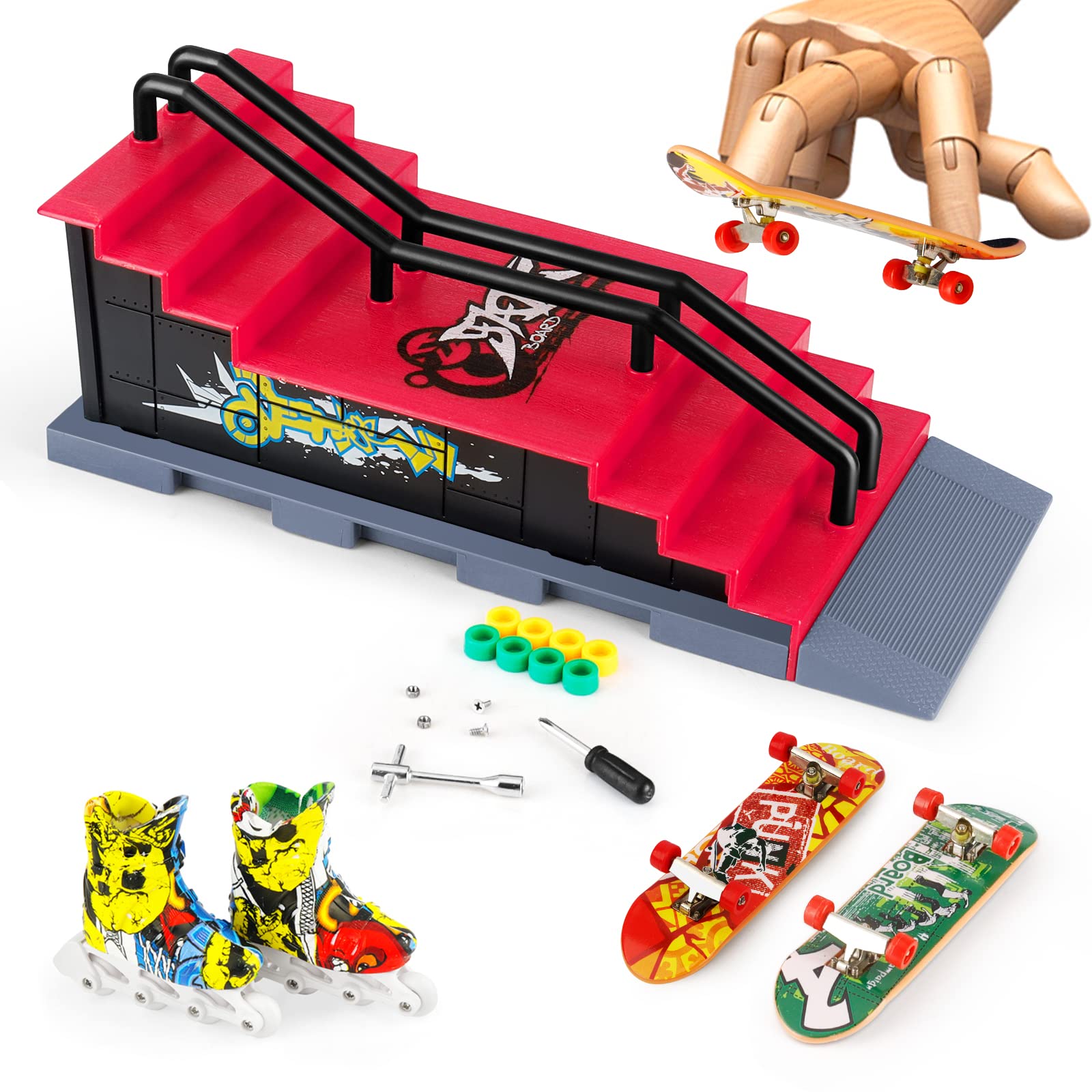 MOMSIV Mini Finger Skateboard and Ramp Accessories Set (F)