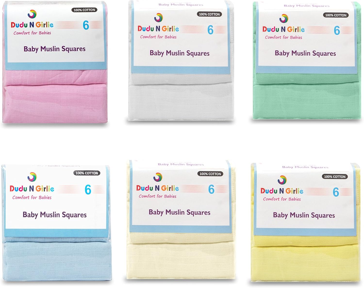 DUDU N GIRLIE 6 x SUPREME QUALITY MUSLIN SQUARES 100% COTTON 70X 70CM (YELLOW & MINT), Pink, (70cmx70cm)