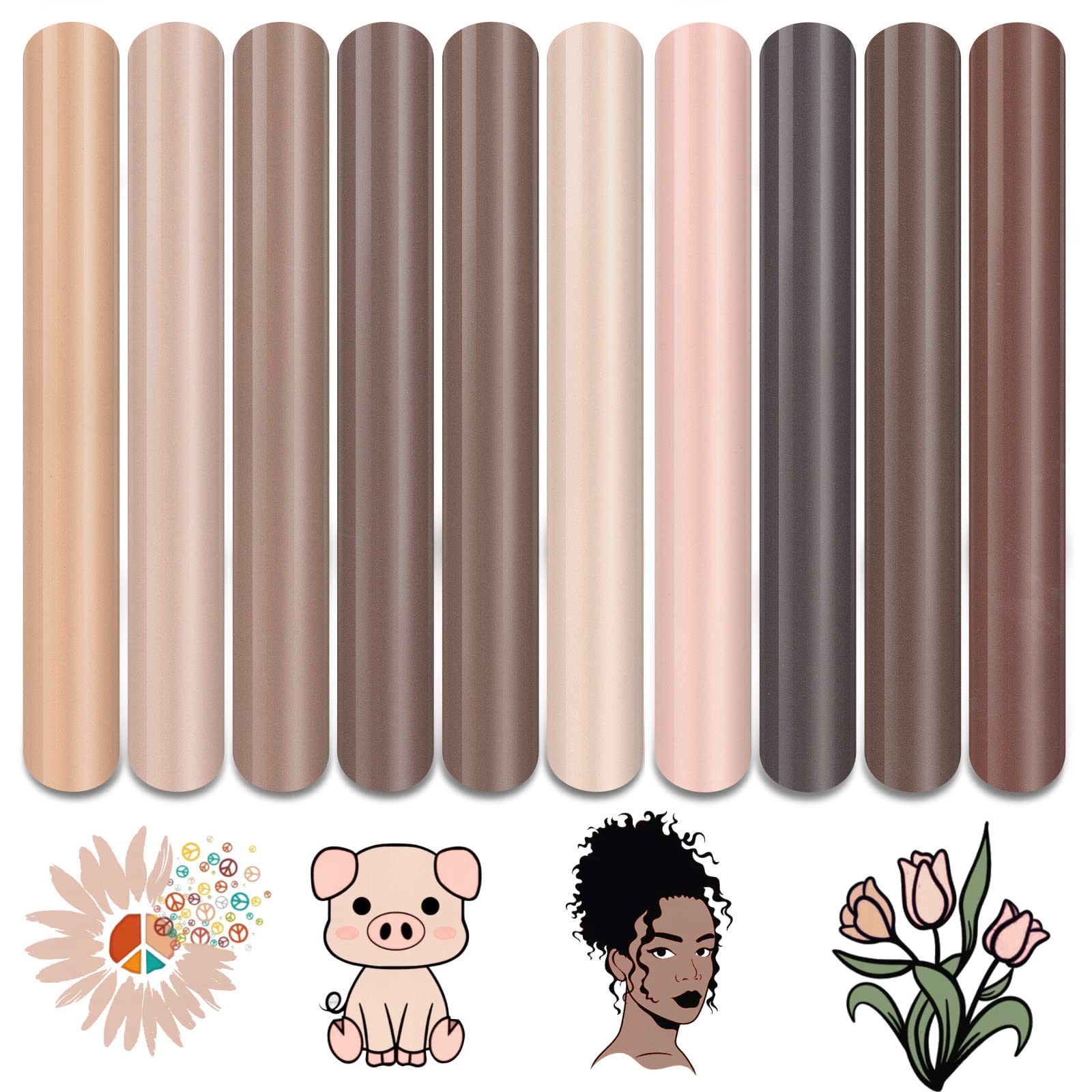Photo 1 of Tintnut Skin Tone Heat Transfer Vinyl - 10 Sheets Bundle 10x12 Inch Cream Barely Beige Iron on Vinyl Brown Tan HTV Vinyl Craft Cutter DIY T-Shirts Clothing Bags for Cricut Silhouette Cameo