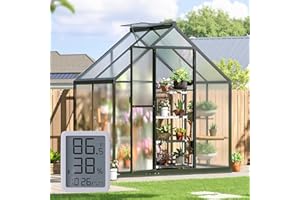 SYLVIERA 6x4FT Outdoor Greenhouse, Polycarbonate Green House, Small Walk-in Greenhouse with Vented Roof Window, Windproof Aluminum Frame with Hygrometer , Suitable for Gardening