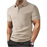 Verdusa Men's Old Money Textured Button Up Golf Shirts Elegant Collared Work Tops