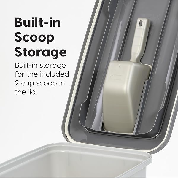 IRIS USA DOG FOOD STORAGE CONTAINER WITH WHEELS, AIRTIGHT LID, 2-CUP SCOOP, UP TO 54 POUNDS PET FOOD STORAGE, BUILT IN SCOOP STORAGE IN LID, VERSATILE PET FOOD BIN, PORTABLE, BPA FREE, GRAY/DARK GRAY