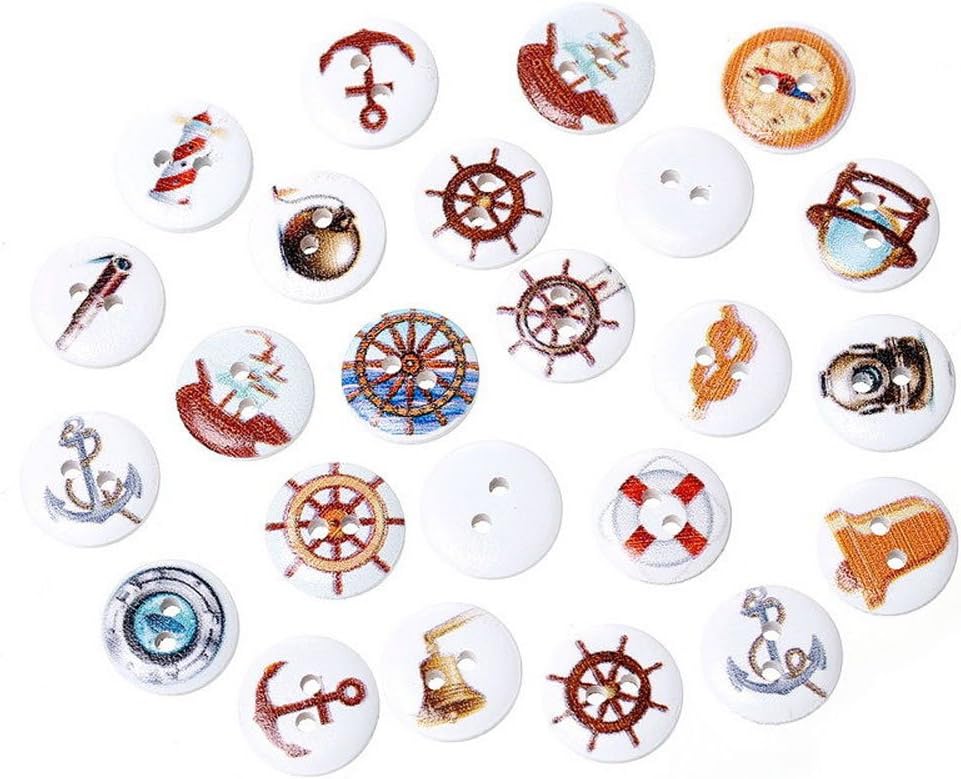 Scrapbooking Ornaments Mixed Anchor Helm Shape 15mm Wooden Buttons 200pcs, Mixed Colors