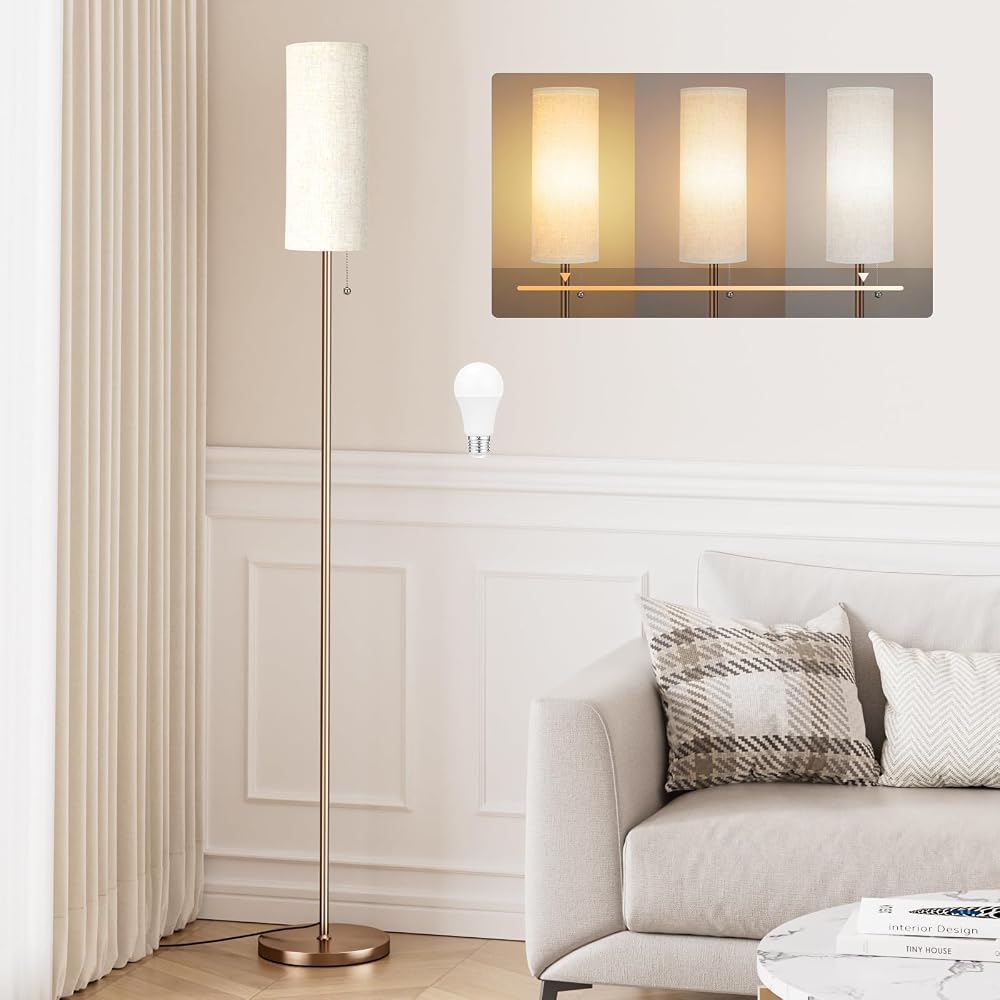 Aooshine Beige Floor Lamp 64in with Adjustable 3-Color LED Bulb Included