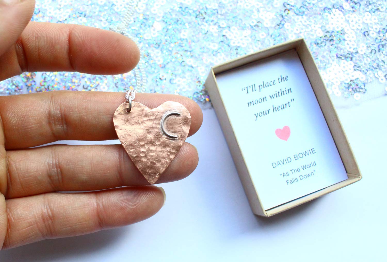 David Bowie Necklace Labyrinth Movie Lyrics Moon And Heart Jewellery Amazon Co Uk Handmade General commentthis song to me is about the feeling of being alone and stranded when everything. david bowie necklace labyrinth movie lyrics moon and heart jewellery
