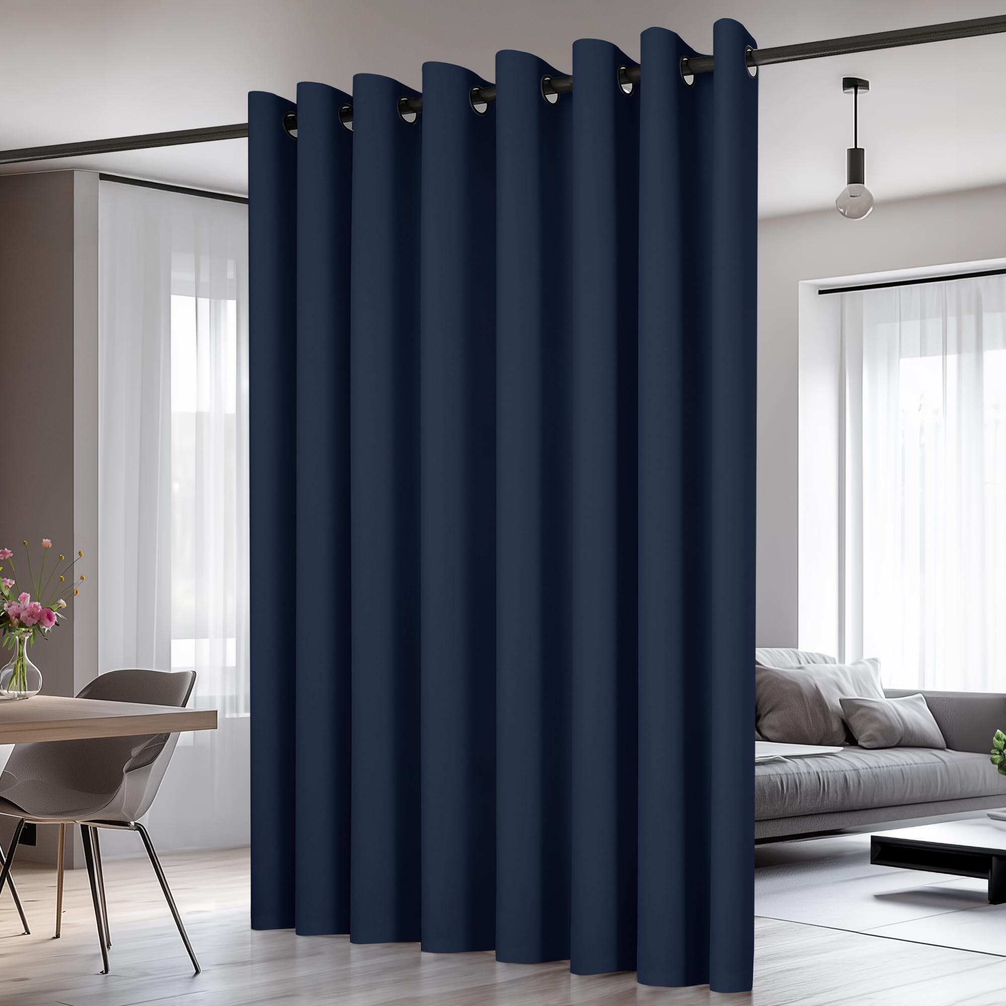 Deconovo Super Soft Window Treatment Eyelet Thermal Insulated Wide Width Blackout Curtain for Kidsroom 100 x 95 Inch Navy Blue 1 Panel