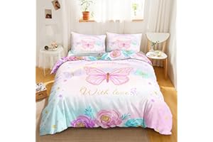 CVHOUSE Butterfly Duvet Cover Set Twin Size,Butterfly Bedding Set,Butterflies Printed Comforter Cover Set for Girls Kids Teens,1 Quilt Cover 2 Pillowcases 3 Piece