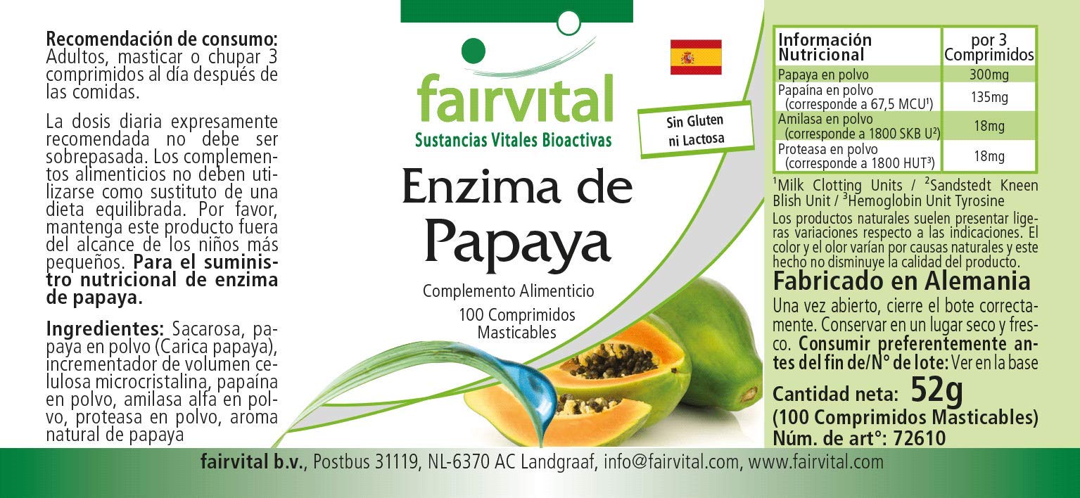 Papaya Enzyme Vegan HIGH Dosage 100 Tablets with Papain