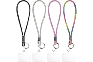Volumoon 4 PCS Universal Rhinestone Phone Lanyards, Detachable Glitter Cellphone Wrist Strap, Bling Phone Straps with Patch f