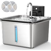 Wireless Cat Water Fountain, Water &amp; Battery Separation, Faucet Design | PETALPAW Cat Fountain Stainless Steel, 4000mAh, 3.5L Pet Water Dispenser Automatic Pet Waterers for Indoor Cats, Silver