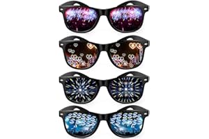 Hifot 4PCS Diffraction Glasses, 3D Prism Rainbow Heart Star Dollar Effect, Light Refraction Glasses Rave for Club Concert Edm Party