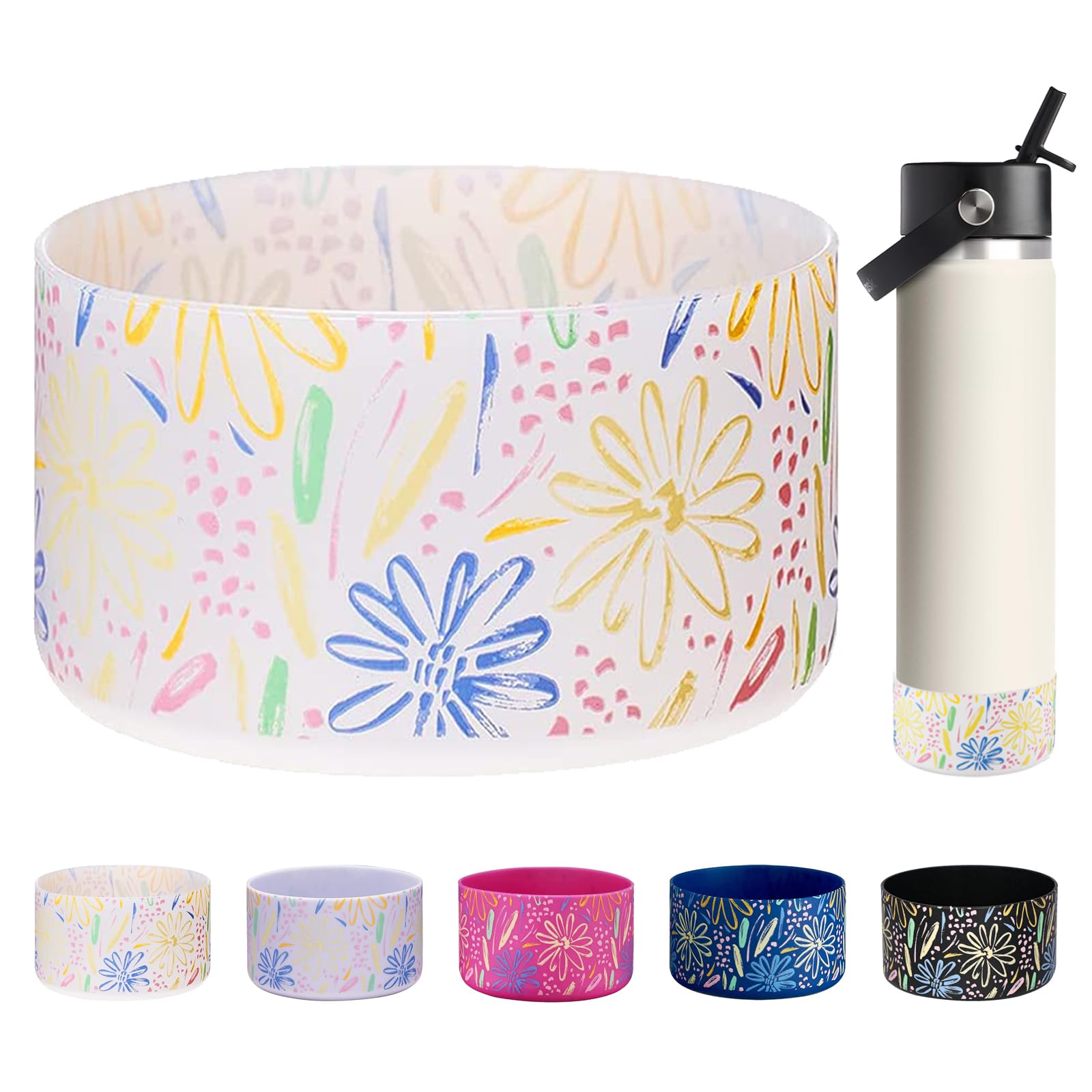 WK IEASON Protective Silicone Base Boot 12oz-24oz for Hydro Flask Wide Mouth/Standard Mouth, Anti-Slip Silicone Cover Bumper Compatible with Stanley Tumbler 40oz 30oz 20oz-2.83inch Bottom Diameter