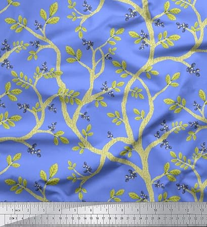 Soimoi Blau Viskose Chiffon Stoff Blaubeere Blatter Stoff drucken Meter