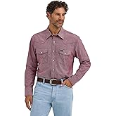 Wrangler Men's Cowboy Cut Western Chambray Snap Long Sleeve Brown Work Shirt