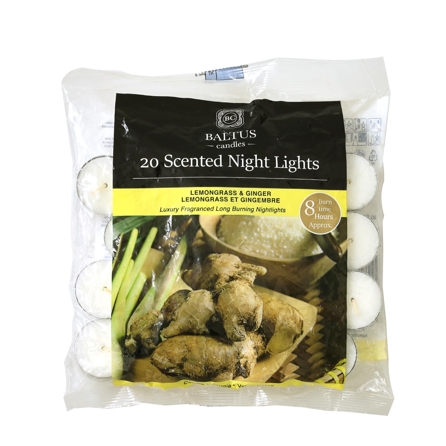 20pc Scented Tealights Night Candle Lemongrass & Ginger 8hr Burn Time Baltus