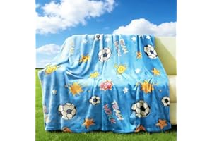 Soccer Glow in The Dark Blanket 40"×60" – Luminous Birthday Gifts for Kids Age 3-14 Son Teen, Soft Throw Blanket for Bedroom 