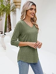 Sherosa Womens V Neck 3/4 Sleeve T Shirts Loose Fit