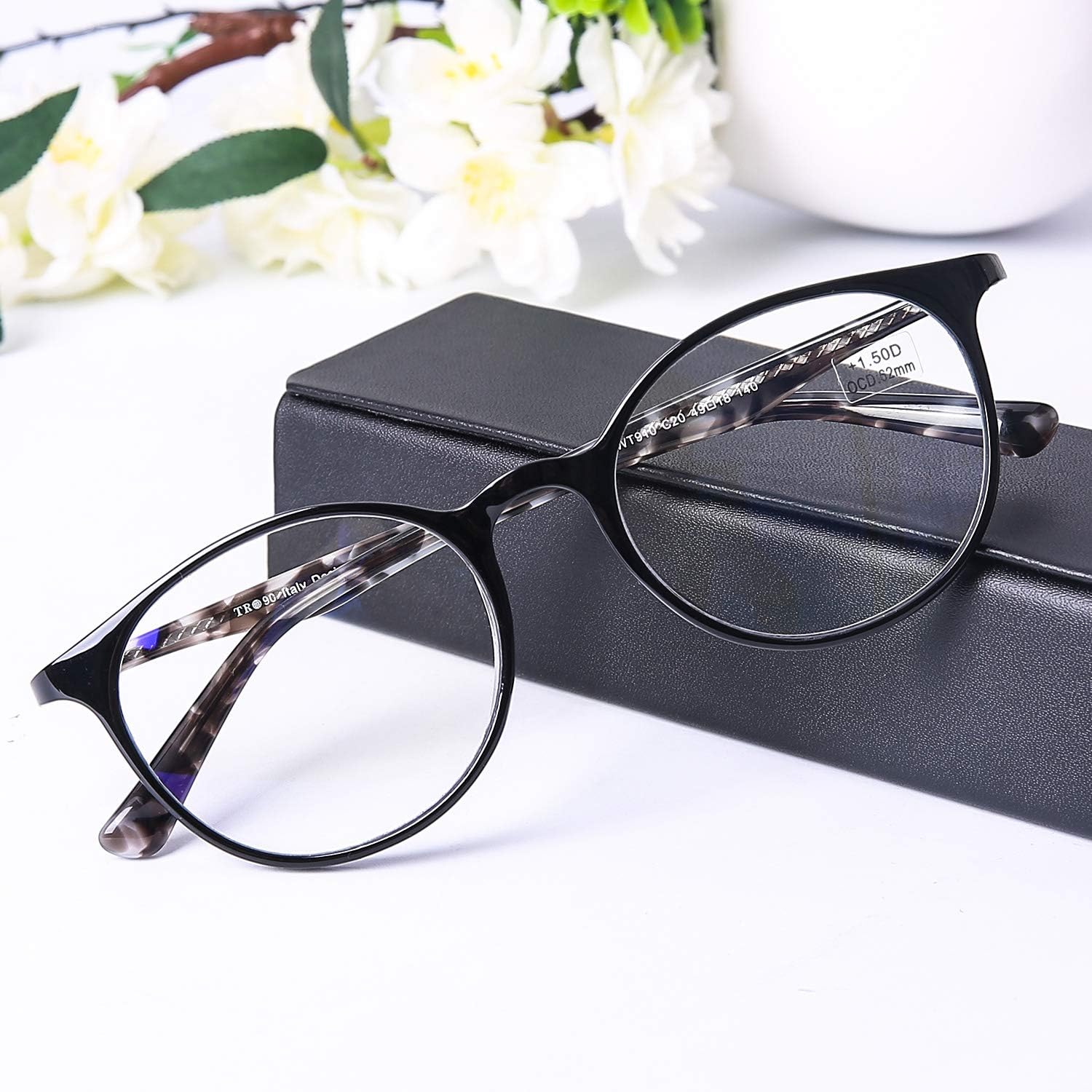 DOOViC Reading Glasses 1.0 Blue Light Blocking Black Round Frame Readers Glasses for Women/Men