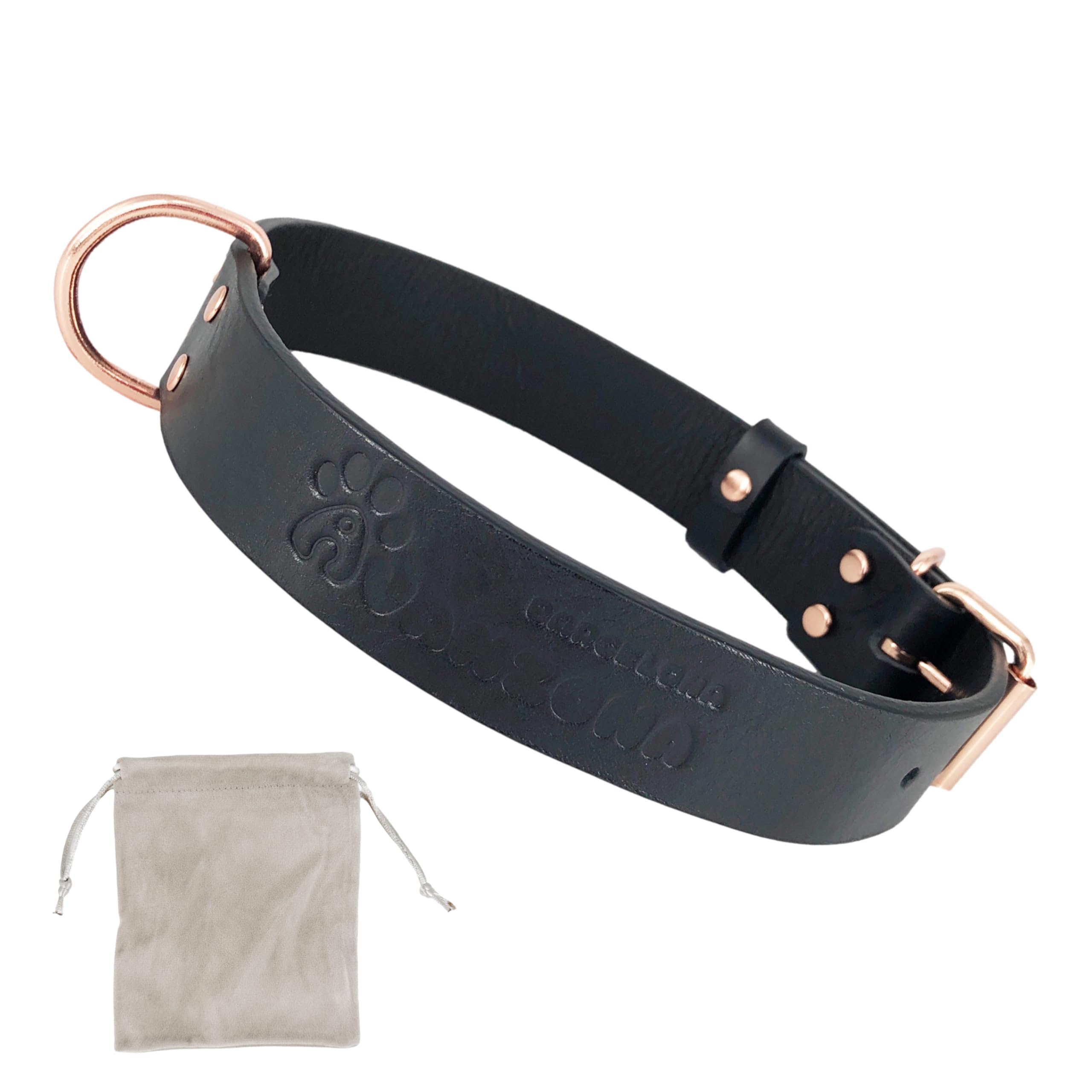 Leather Dog Collar. Soft Quality Leather, Handmade In Spain, Dog Collar Leather for Small Medium Large Dog. Black and Rose Gold. — image 1