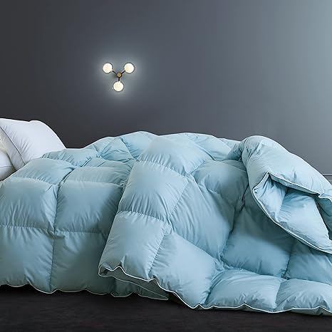Amazon Com Snowman Luxurious Cal King Size Light Weight Goose Down Comforter 100 Cotton Cover Down Proof Blue Kitchen Dining