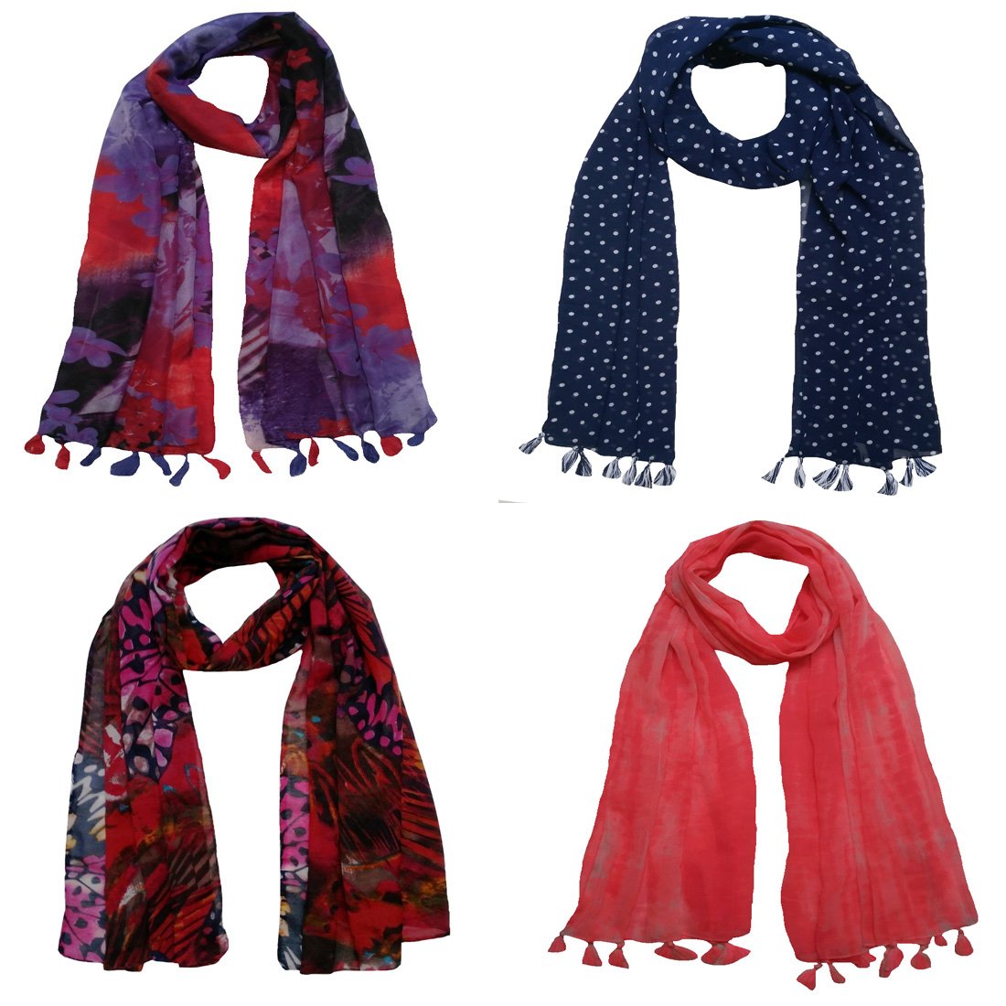 fusfus women's cotton scarf(f0105, white, free size) - set of 4