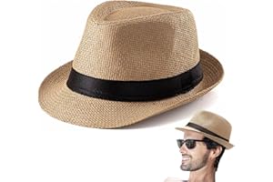 Wedhapy Straw Hat Men Panama Hat for Men, UV Protection Fedora for with Curled Brim, Breathable Weaving Straw, Vintage Sun Ha