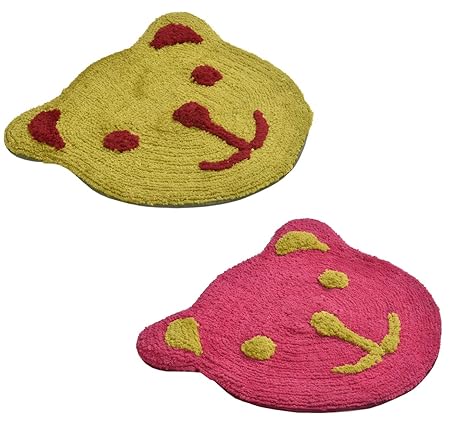 Yellow Weaves Microfiber Teddy Bear Door mat (Set of 2) - 17 x 19 inches, Color : Pink & Yellow