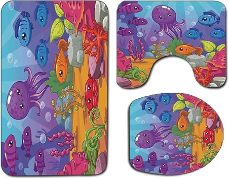 3Pcs Alfombra de baño antideslizante Juego de tapa de asiento de