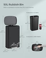 SONGMICS 50 L Kitchen Bin with Pedal Soft Close Inner Bucket Black LTB050B02 view 6