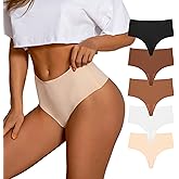 Uikezek Seamless Thongs for Women High Waisted Thongs for Women Cooling Ice Silk No Show Womens Thong Underwear 5 Pack