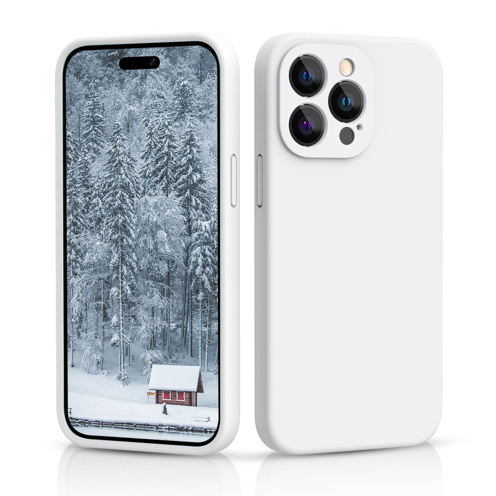CALOOP Slim-Fit for iPhone 14 Pro Max Case,Skin Soft Liquid Silicone,Sturdy Hard Frame Shockproof Cover with Anti-Scratch Microfiber Lining,Full Protection for Screen and Lens,6.7 inch(White) — image 1