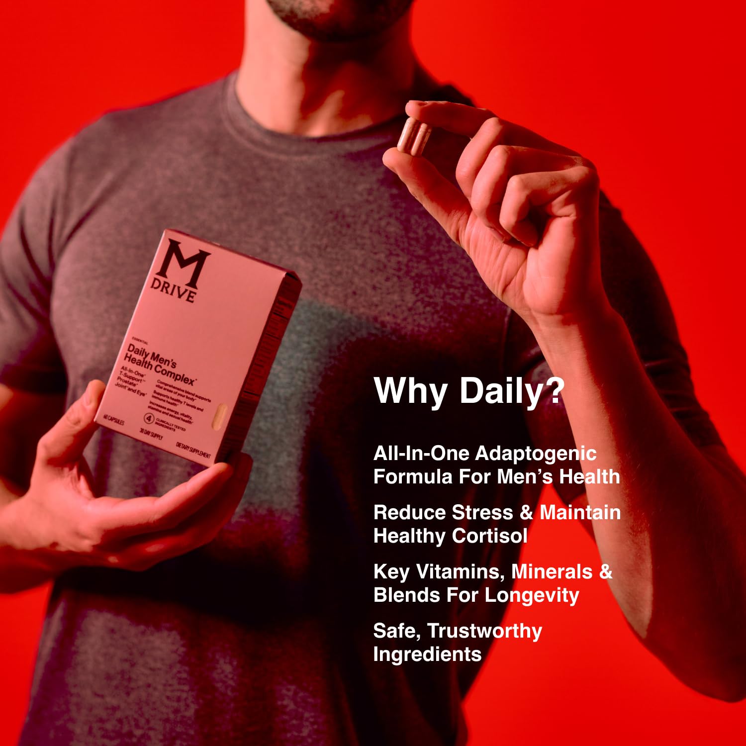 Mdrive Classic Testosterone Booster for Men, Support Healthy Prostate, Eyes, Joint, Energy, Stress Relief, KSM-66 Ashwagandha, Beta-Sitosterols, 60ct.