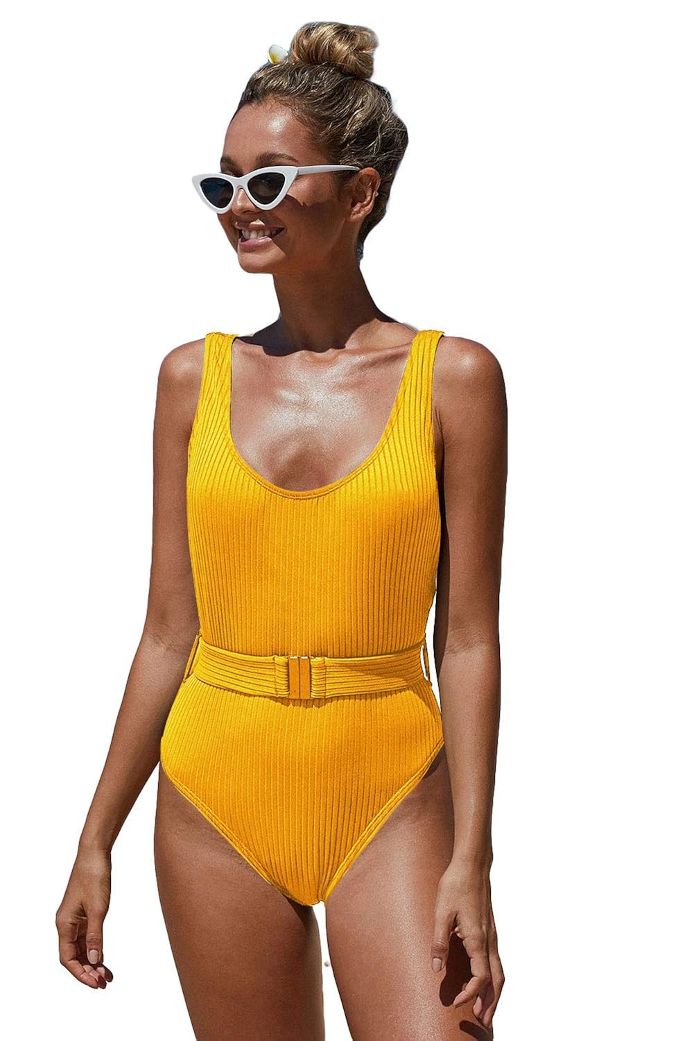 yellow ribbed swimsuit