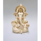Gold Art India Peach Ivory Finish Ganesha Idol Car Dashboard IdolGanesha Murti Ganpati Idol for Home Decor Puja Lord Ganesh Statue Gift for Office Desk Puja Room Figurine