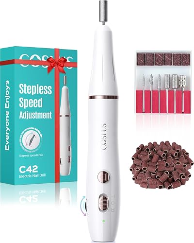 COSLUS C42 Cordless Nail Drill with Stepless Speed Control, 6 Bits Kit
