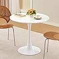 Hansweld Round Dining Table, 31.5" Tulip Table (White) | with Thickened Tabletop & Metal Pedestal, Mid Century Modern Bistro 