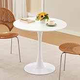 Hansweld Round Dining Table, 31.5" Tulip Table (White) | with Thickened Tabletop &amp; Metal Pedestal, Mid Century Modern Bistro Circle Table for Kitchen, Small Places, Dinner Room, Cafe
