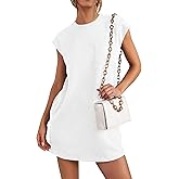 PRETTYGARDEN Women's Summer Short T Shirt Dress Cap Sleeve Crew Neck Casual Loose Basic Mini Dresses