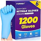 FURWEY Heavy Duty Disposable Nitrile Gloves 6Mil-1200 Count,Latex Free,Powder Free for Cleaning Cooking Food Prep and Medical